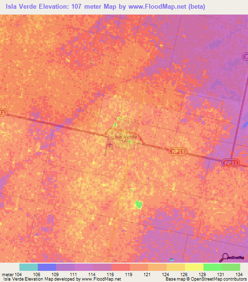 Isla Verde,Argentina Elevation Map