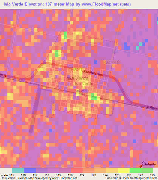 Isla Verde,Argentina Elevation Map