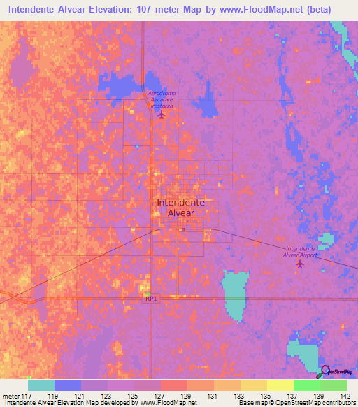 Intendente Alvear,Argentina Elevation Map