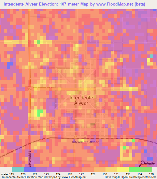 Intendente Alvear,Argentina Elevation Map