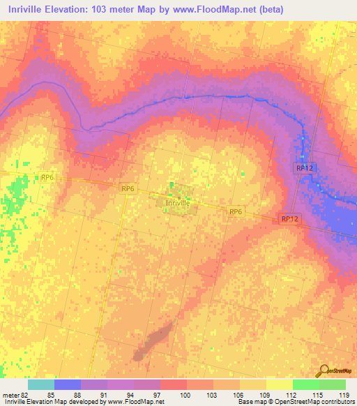 Inriville,Argentina Elevation Map