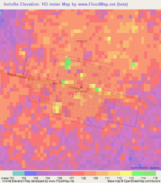 Inriville,Argentina Elevation Map