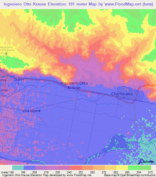 Ingeniero Otto Krause,Argentina Elevation Map