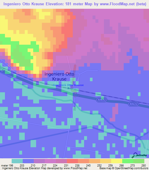Ingeniero Otto Krause,Argentina Elevation Map