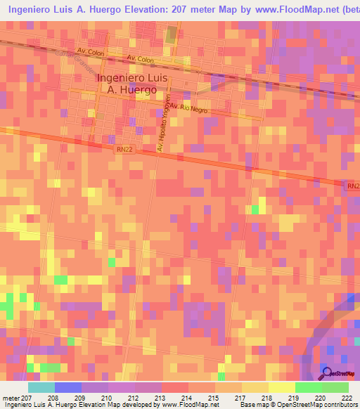 Ingeniero Luis A. Huergo,Argentina Elevation Map