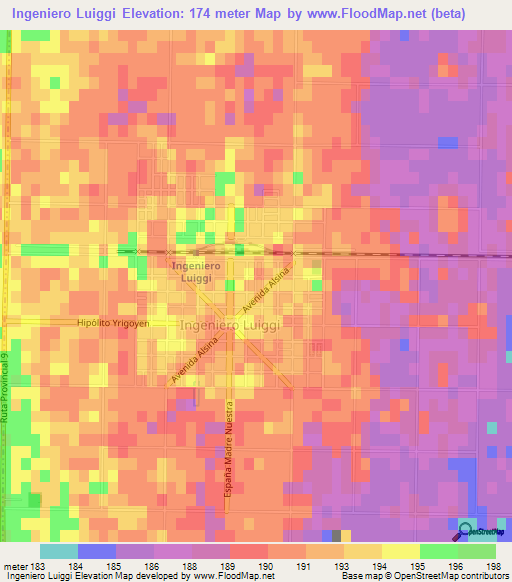 Ingeniero Luiggi,Argentina Elevation Map