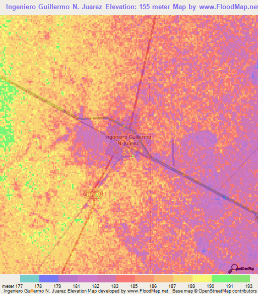 Ingeniero Guillermo N. Juarez,Argentina Elevation Map