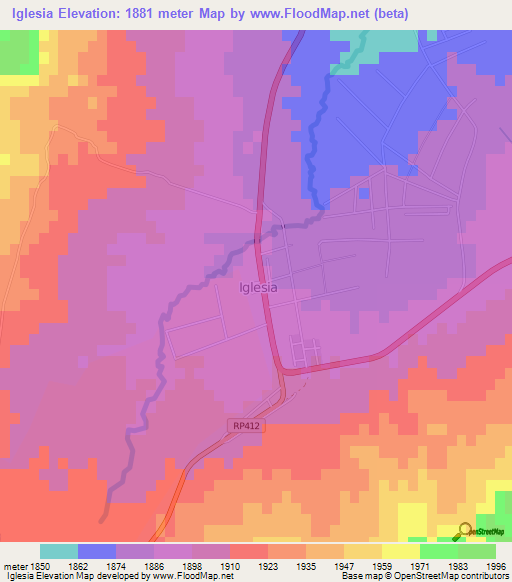 Iglesia,Argentina Elevation Map
