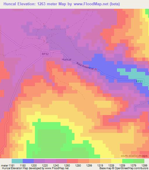 Huncal,Argentina Elevation Map