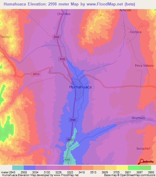 Humahuaca,Argentina Elevation Map
