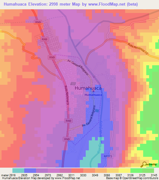 Humahuaca,Argentina Elevation Map