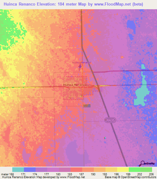 Huinca Renanco,Argentina Elevation Map