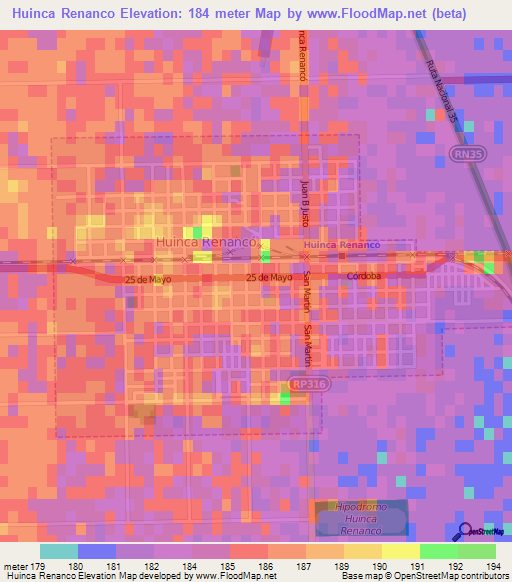 Huinca Renanco,Argentina Elevation Map
