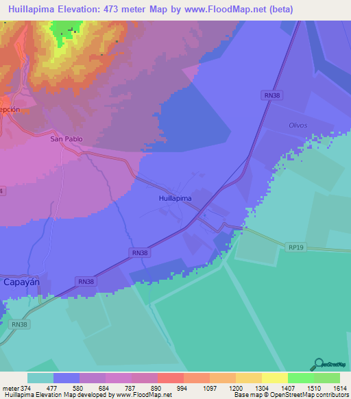 Huillapima,Argentina Elevation Map