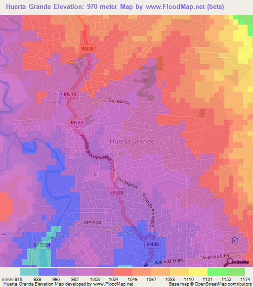 Huerta Grande,Argentina Elevation Map