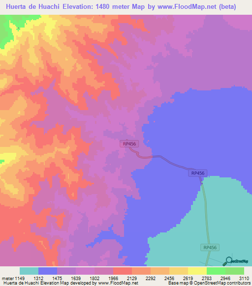 Huerta de Huachi,Argentina Elevation Map