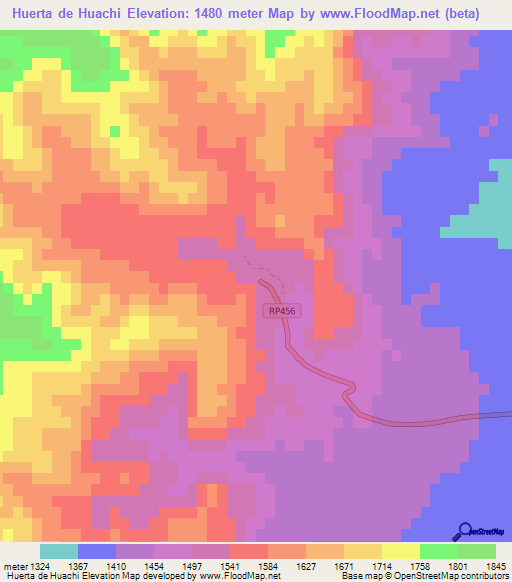 Huerta de Huachi,Argentina Elevation Map