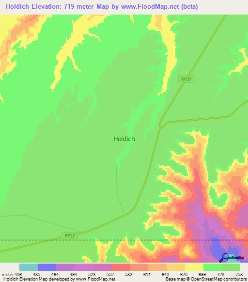 Holdich,Argentina Elevation Map
