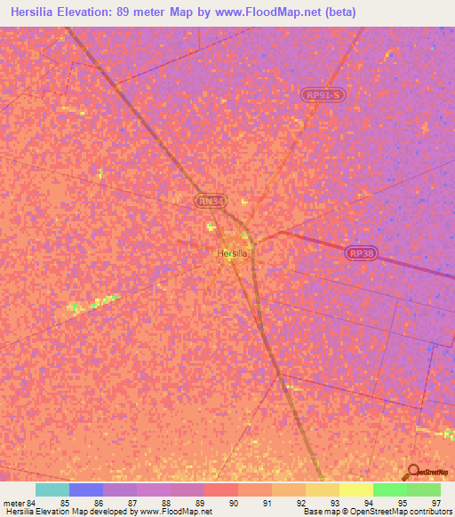 Hersilia,Argentina Elevation Map