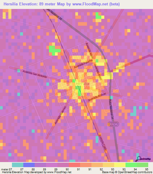 Hersilia,Argentina Elevation Map