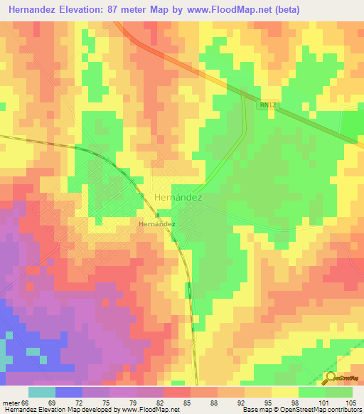 Hernandez,Argentina Elevation Map