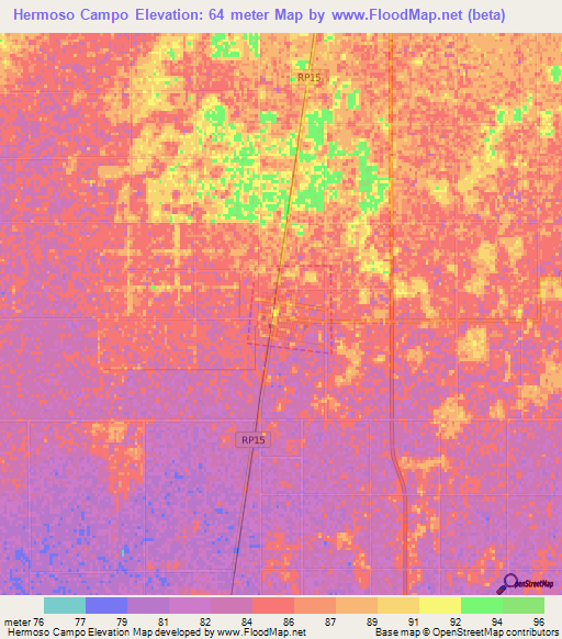 Hermoso Campo,Argentina Elevation Map