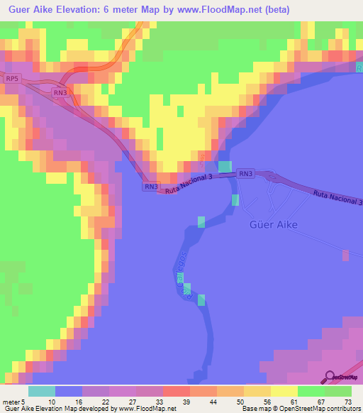 Guer Aike,Argentina Elevation Map