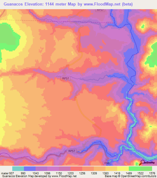 Guanacos,Argentina Elevation Map
