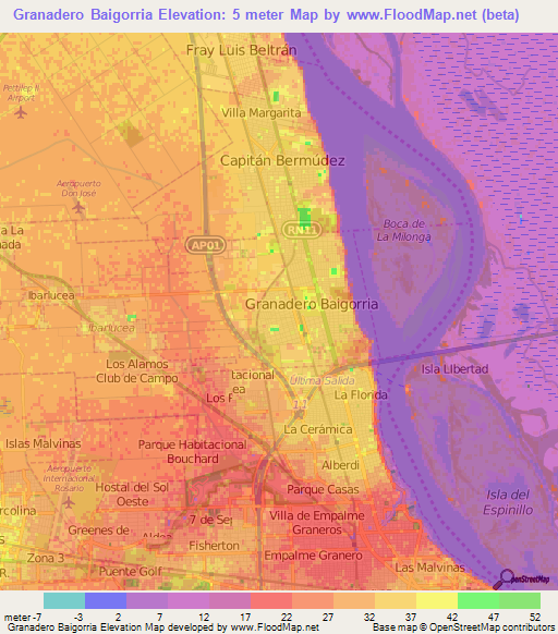 Granadero Baigorria,Argentina Elevation Map