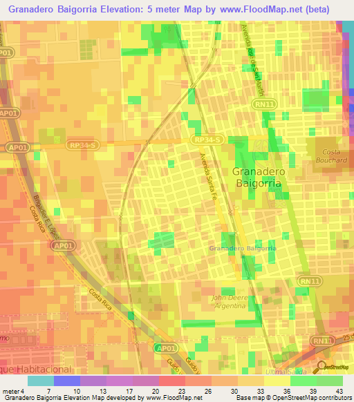 Granadero Baigorria,Argentina Elevation Map