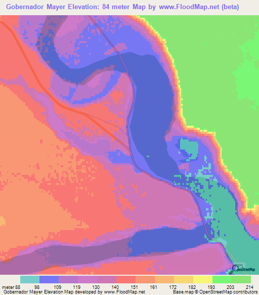 Gobernador Mayer,Argentina Elevation Map