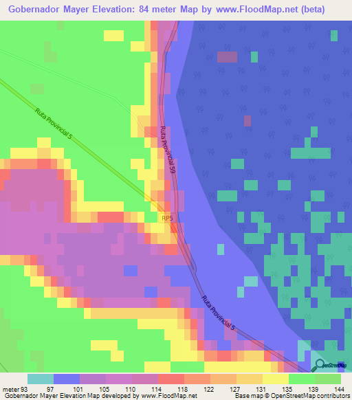Gobernador Mayer,Argentina Elevation Map