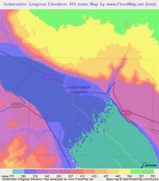Gobernador Gregores,Argentina Elevation Map