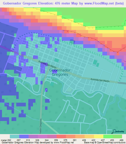 Gobernador Gregores,Argentina Elevation Map