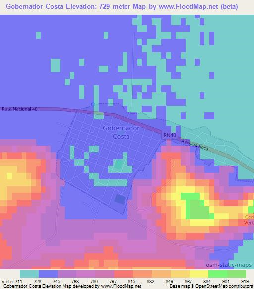 Gobernador Costa,Argentina Elevation Map
