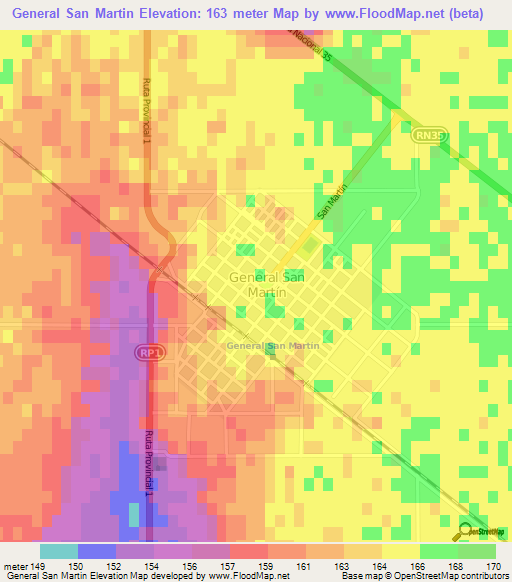 General San Martin,Argentina Elevation Map
