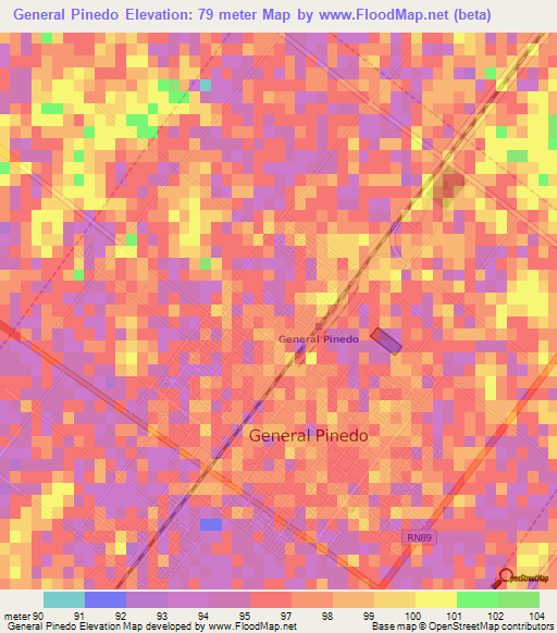 General Pinedo,Argentina Elevation Map