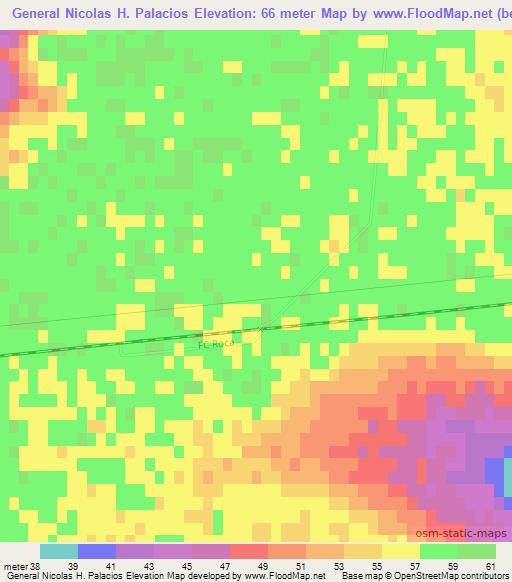General Nicolas H. Palacios,Argentina Elevation Map
