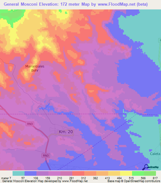 General Mosconi,Argentina Elevation Map