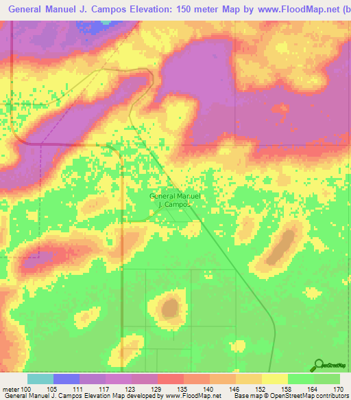 General Manuel J. Campos,Argentina Elevation Map