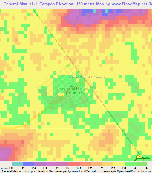 General Manuel J. Campos,Argentina Elevation Map