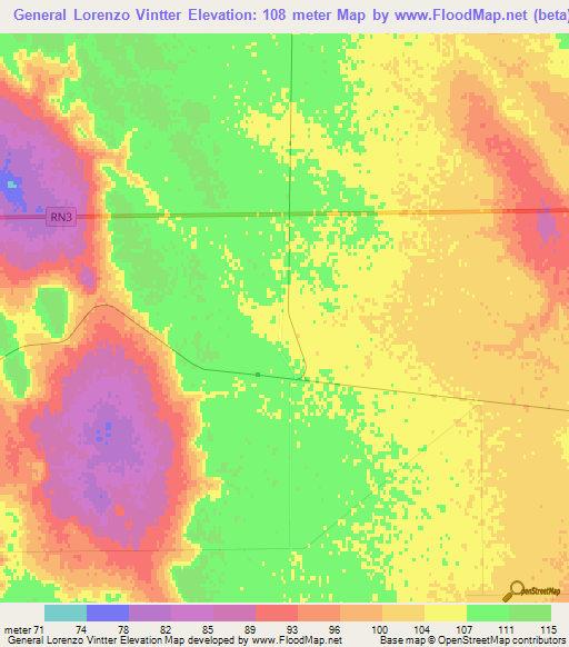 General Lorenzo Vintter,Argentina Elevation Map