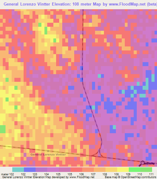 General Lorenzo Vintter,Argentina Elevation Map