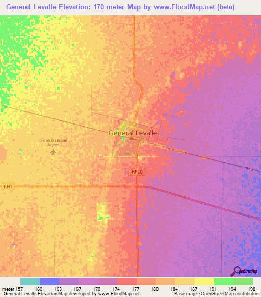 General Levalle,Argentina Elevation Map