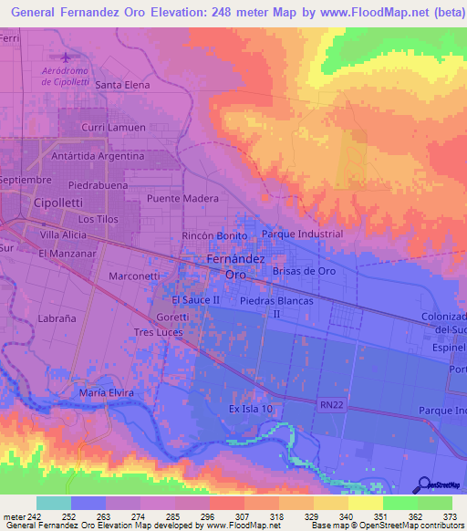 General Fernandez Oro,Argentina Elevation Map