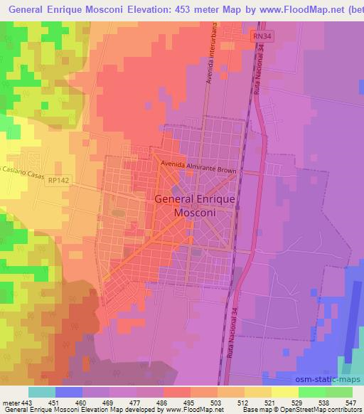 General Enrique Mosconi,Argentina Elevation Map