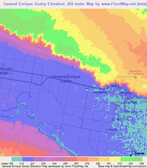 General Enrique Godoy,Argentina Elevation Map