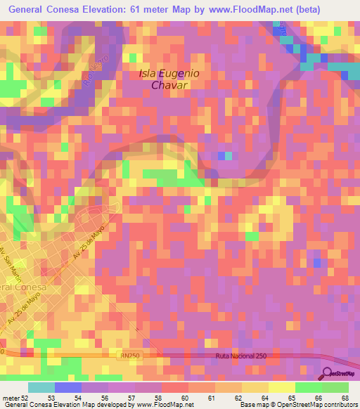 General Conesa,Argentina Elevation Map