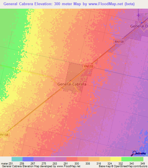 General Cabrera,Argentina Elevation Map