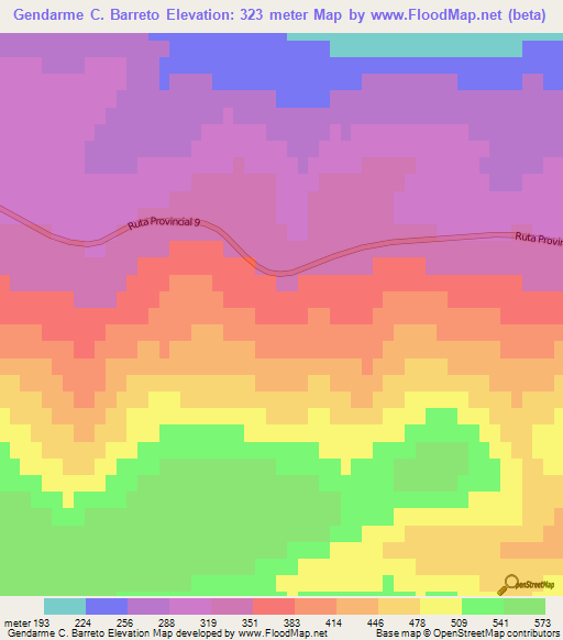 Gendarme C. Barreto,Argentina Elevation Map